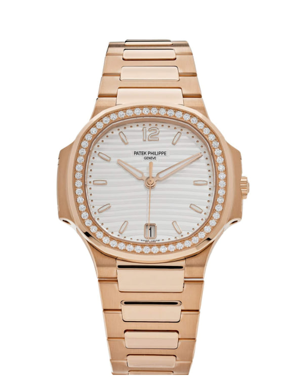 Patek Philippe Nautilus 7118/1200R-001 'Ladies' Rose Gold Silver Dial Diamond Bezel
