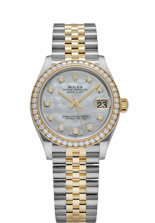 Rolex Datejust 31 278383RBR 'Ladies' Stainless Steel Yellow Gold Mother of Pearl Diamond Dial Diamond Bezel Jubilee